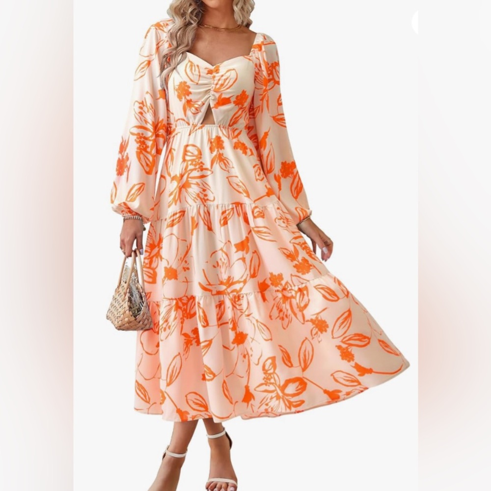 Floral Orange and White Maxi Dress